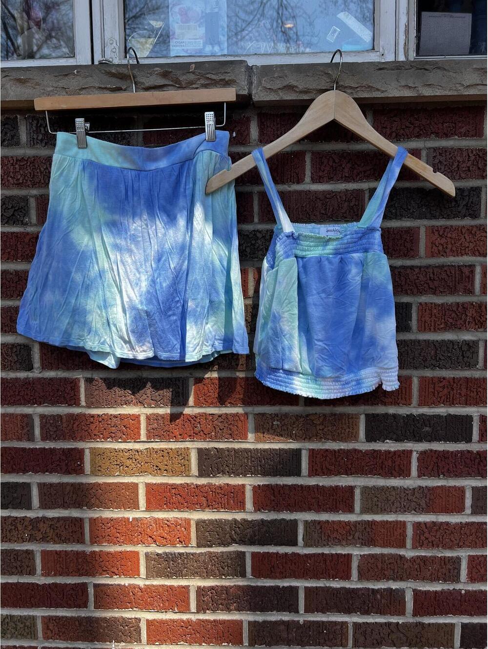 Speechless Kid Blue and Green Tie Dye Tank Top and Skirt Set
